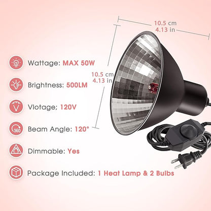 Briignite Reptile Heat Lamp Red, Reptile Night Lamp 50W, G9 Heat Bulb & Dome Reptile Light Fixture, Aluminum Reflector, Dimmable Heat Lamp for Chicken Turtle Snake Gecko Lizard, 2 Pack WelcometoBriigniteenjoyyourshopping