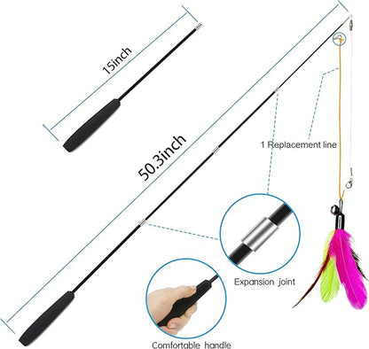 ZPH Cat Toys Interactive for Indoor Cats,2PCS Retractable Cat Wand Toys,9PCS Teaser Toys&1PCS Cat Eyeglasses Cat Toy,Interactive Feather Toy for Teaser Play and Chase Exercise with Kitten - PAWPICO
