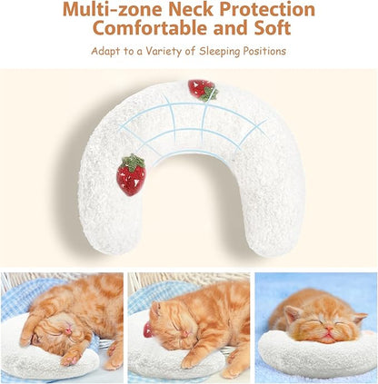 ucho Pillow for Cats, Ultra Soft Fluffy Pet Calming Toy Half Donut Cuddler, U-Shaped Pillow for Pet Cervical Protection Sleeping Improve - White ucho