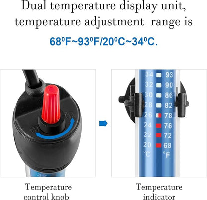Hitop 25W/50W/100W/300W Adjustable Aquarium Heater, Submersible Glass Water Heater for 5 – 70 Gallon Fish Tank (300W) FEDOUR