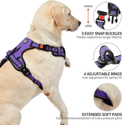 NESTROAD No Pull Dog Harness,Adjustable Oxford Dog Vest Harness with Leash,Reflective No-Choke Pet Harness with Easy Control Soft Handle for Large Dogs(X-Large,Purple) NESTROAD