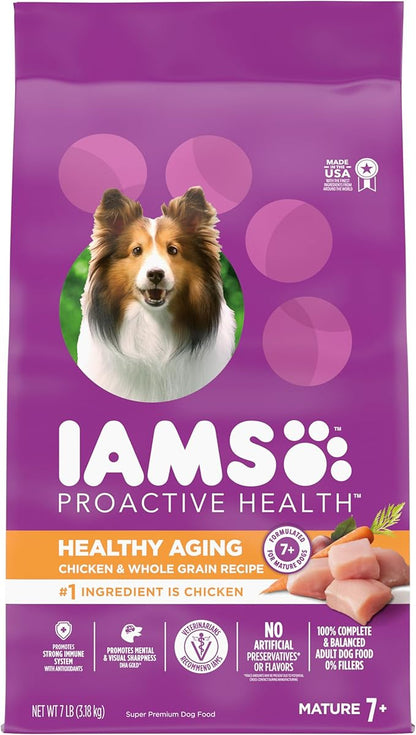 IAMS Proactive Health Healthy Aging Adult Dry Dog Food for Mature and Senior Dogs with Real Chicken, 7 lb. Bag - PAWPICO