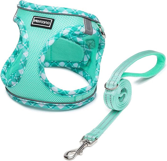 Mercano Soft Mesh Dog Harness and Leash Set, No-Chock Step-in Reflective Breathable Lightweight Easy Walk Escape Proof Vest Harnesses with Safety Buckle for Small Medium Dogs, Cats (Light Green, S) PAWPICO
