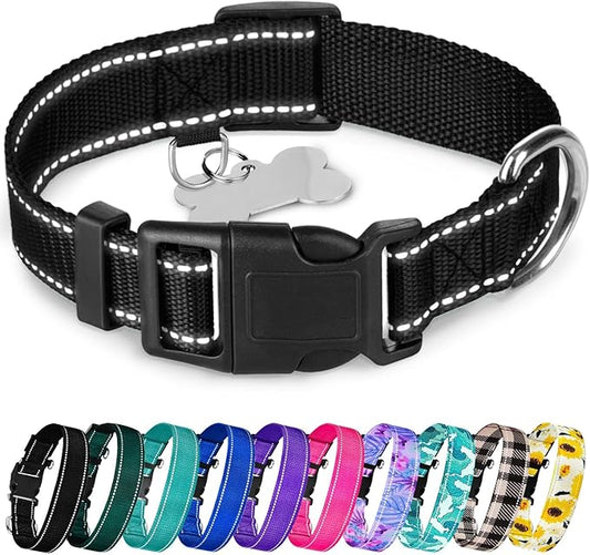 TECEUM Reflective Pet Collar – Black – S – Basic Nylon Dog Collar – Quick Release Buckle – Fits Small, Medium and Large Dogs, Puppies, Cats – ESA & Service Dog Options TECEUM