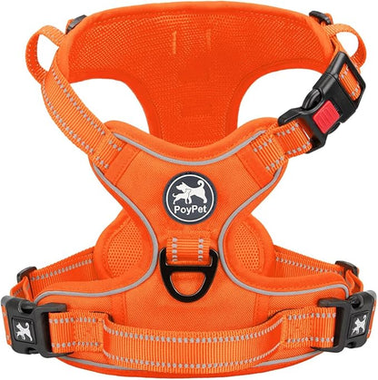 PoyPet No Pull Dog Harness, No Choke Reflective Dog Vest, Adjustable Pet Harnesses with Easy Control Padded Handle for Small Medium Large Dogs(Orange Matching Trim,S) PoyPet