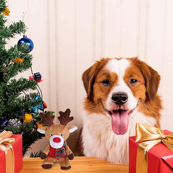 Blnboimrun Christmas Dog Toys Stuffed Plush Moose Dog Toy Milu Deer Dog Squeaky Toys with Crinkle Paper Chew Toys for Large and Medium Dogs Puppy - PAWPICO