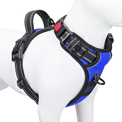 PHOEPET No Pull Dog Harness Medium Reflective Front Clip Vest with Handle,Adjustable 2 Metal Rings 3 Buckles,[Easy to Put on & Take Off](XS, Royal Blue) PHOEPET