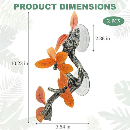 Fhiny Snake Climbing Branch, 2 PCS Resin Reptile Branches for Climbing with Suction Cups Reptile Tank Decor Accessories Frog Terrarium Plants for Corn Snake Frog Bearded Dragon Lizard Gecko Fhiny
