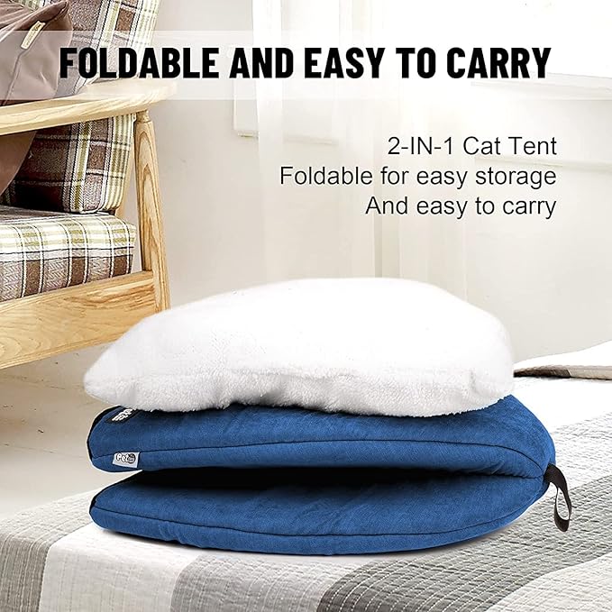 Cat Bed for Indoor Cats -Premium Pet Beds for Cats and Small Dogs, Cat Bed Cave, Comfortable Covered Cat Bed, Cat Tent, Kitten Bed, Small Animal Bed and Cat Hut with Cushioned Pillow (Large, Blue) - PAWPICO
