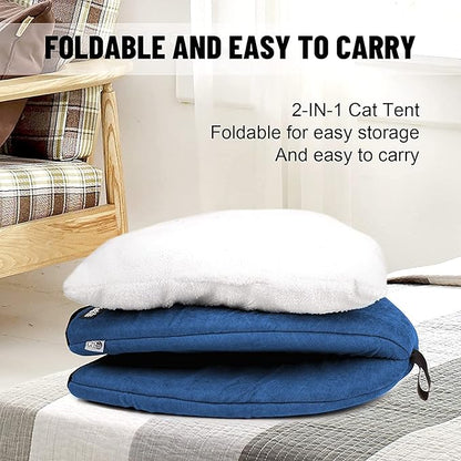 Cat Bed for Indoor Cats -Premium Pet Beds for Cats and Small Dogs, Cat Bed Cave, Comfortable Covered Cat Bed, Cat Tent, Kitten Bed, Small Animal Bed and Cat Hut with Cushioned Pillow (Large, Blue) - PAWPICO