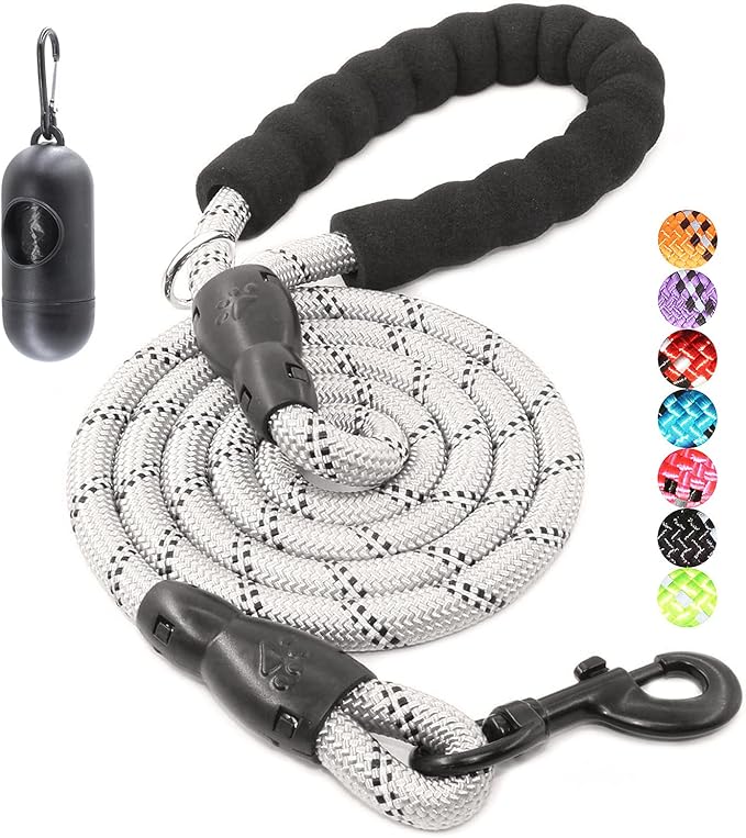 BAAPET 2/4/5/6 FT Dog Leash with Comfortable Padded Handle and Highly Reflective Threads for Small Medium and Large Dogs (6FT-1/2'', Silver) BAAPET