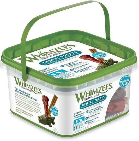 WHIMZEES by Wellness Small Dental Chews Variety Box: All-Natural, Grain-Free, Long Lasting Treats with Grooved Design for Improved Cleaning – Freshens Breath & Reduces Plaque – 56 Count - PAWPICO