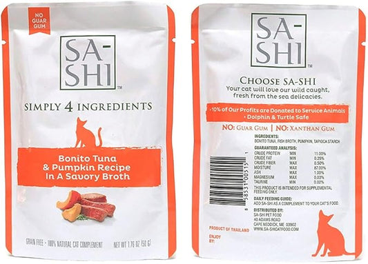 Sa-Shi Grain Free Wet Cat Food Pouches 1.76oz. Five Flavors (Tuna & Pumpkin) - PAWPICO