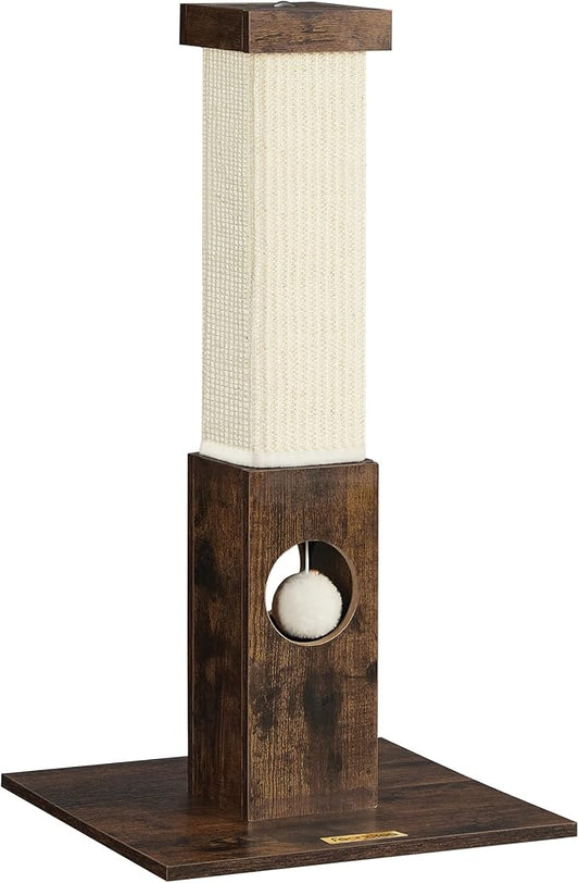 Feandrea Cat Scratching Post, Cat Scratcher for Indoor Cats, 28.7 Inches Tall, Furniture Scratching Deterrent Sisal Scratch Pole with Toy, Rustic Brown UPCA021X01 - PAWPICO