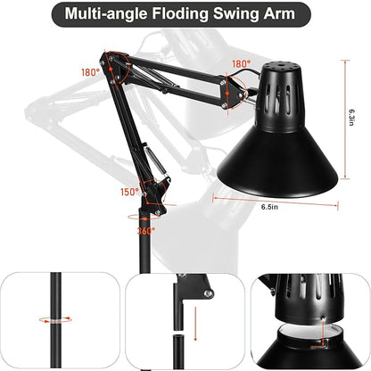 Reptile Heat Lamp Reptile Light Fixture with Tall Reptile Lamp Stand (15.7inch to 74.3inch) Heat Lamp Stand with 360° Adjustable Swing Arm, Reptile Light Stand for Reptile Tank and Heat Lamps DXOPHIEX