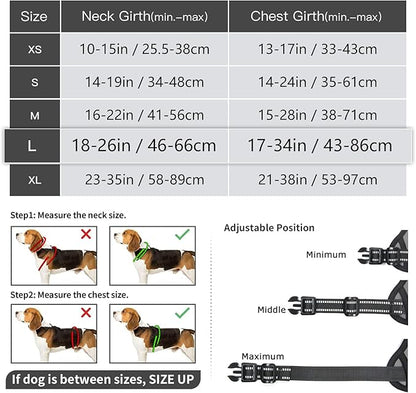 Timos Dog Harness Large Sized, No Pull Dog Harness with Neck Lockable Snap,No Choke Front Clip Dog Reflective Harness,Adjustable Metal Rings 3 Buckles,Easy Control Handle for Large Dogs Gray L Timos