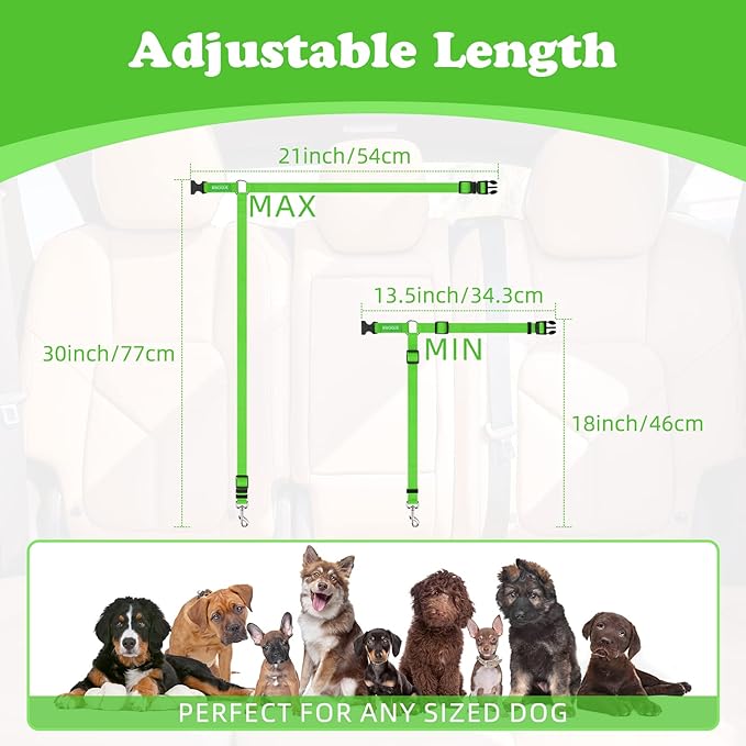BWOGUE 2 Packs Dog Cat Safety Seat Belt Strap Car Headrest Restraint Adjustable Nylon Fabric Dog Restraints Vehicle Seatbelts Harness Green BWOGUEPetHome