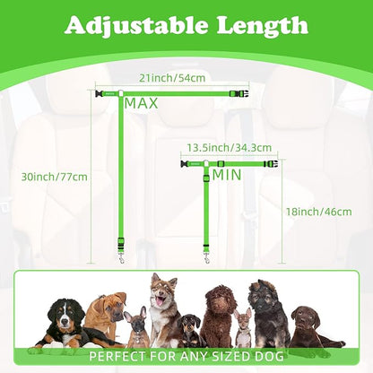 BWOGUE 2 Packs Dog Cat Safety Seat Belt Strap Car Headrest Restraint Adjustable Nylon Fabric Dog Restraints Vehicle Seatbelts Harness Green BWOGUEPetHome