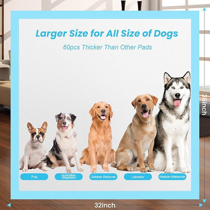 Puppy Pee Pads for Dogs 32"x36" 60 Count, Pee Pads Extra Large, Leak-Proof & Super Absorbent Dog Pee Pads, Thicken Disposable Potty Pads Puppy Training Pads for Cats Rabbits - PAWPICO