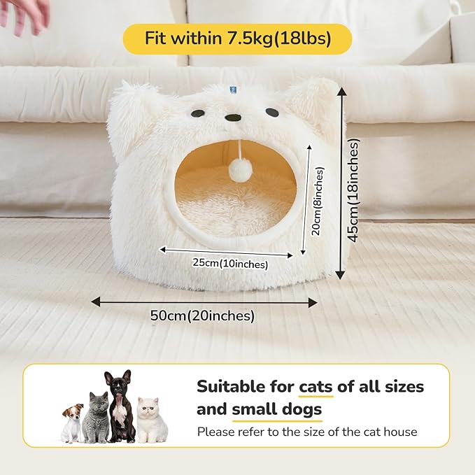 CATISM Cat Bed, Cat Beds for Indoor Cats, Cat Cave, Cat Cave for Indoor Cats, Cat Bed Cave, Large Cat Beds, Cozy Hooded Cat Bed with Soft Cushion, Removable Washable Cat Beds - PAWPICO