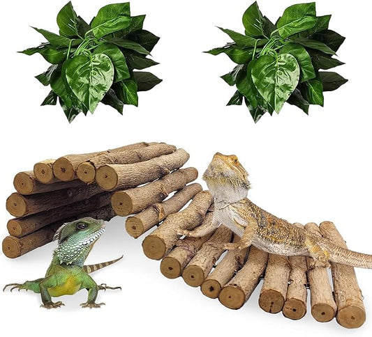 Hamiledyi Wooden Reptile Hideout Bearded Dragon Bendy Bridge Climbing Ladder Hiding Hut Reptiles Hide Cave Habitat Decor for Lizards Gecko Spiders Snakes Tortoise(M:11.8" x 6.7") Hamiledyi