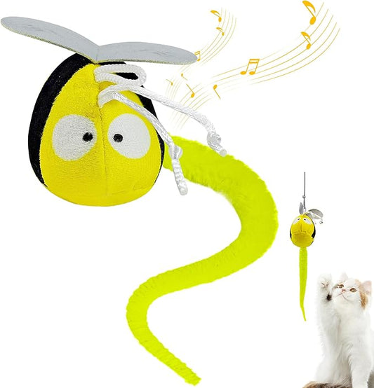 Chirping Cat Toys Hanging Cat Feather Toy - Catnip Interactive Cat Toys for Indoor Cats - Automatic Cat Toy for Cat Exercise & Kicker to Self Play (Bee) - PAWPICO