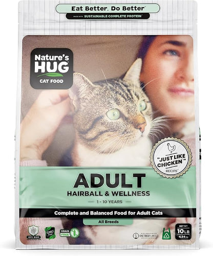 Nature's HUG Dry Cat Food, for Adult-All Breeds, 10 lb. Bag, Just Like Chicken Recipe, Grain Free & Hypoallergenic, Supports Microbiome Health, Sustainable Complete Protein & Balanced Nutrition - PAWPICO