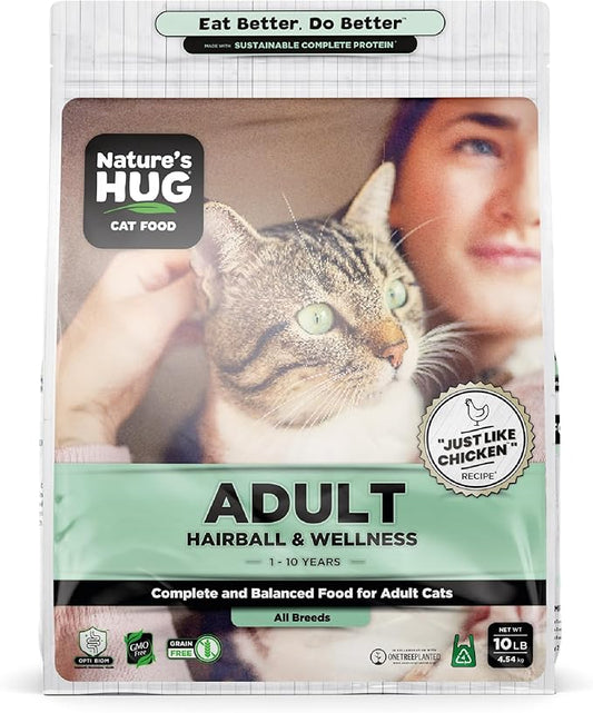 Nature's HUG Dry Cat Food, for Adult-All Breeds, 10 lb. Bag, Just Like Chicken Recipe, Grain Free & Hypoallergenic, Supports Microbiome Health, Sustainable Complete Protein & Balanced Nutrition - PAWPICO