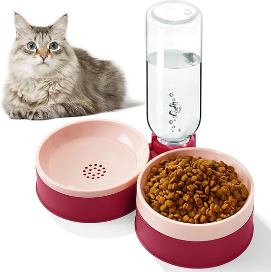 Cat Food Bowl, Cat Bowls Whisker Friendly with Water Dispenser for Cats and Small Dogs - PAWPICO