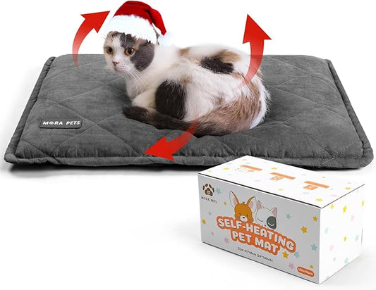 Mora Pets Self Heating Cat Bed Self Warming Cat Pad Ultra Warm Thermal Cat Mat Pet Bed 24 x 18 Inches with Removable Cover Outdoor Indoor for Cats and Small Dogs Machine Washable - PAWPICO
