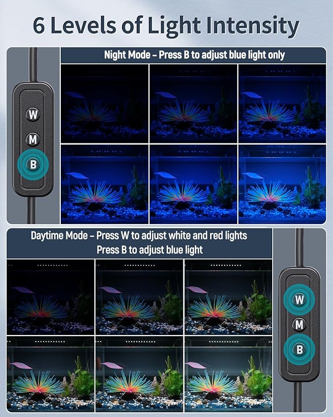 Pawfly 28W Aquarium LED Light for 36 to 48 Inch Fish Tanks Extendable Fish Tank Light with Full Spectrum Brilliant White Blue Red Lights with Daytime & Night Modes and Adjustable Brightness Pawfly