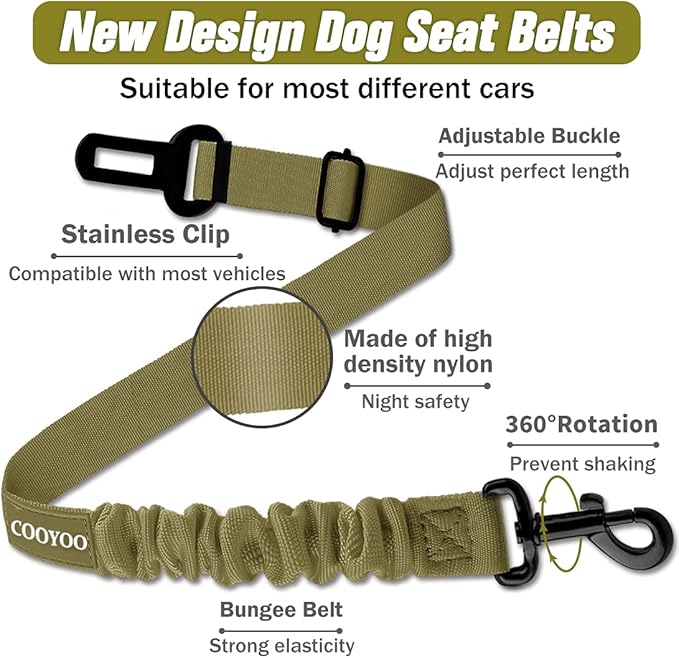 COOYOO Dog Seat Belt,3 Piece Set Retractable Dog Car Adjustable Seatbelts for Vehicle Nylon Pet Safety Heavy Duty & Elastic & Durable Car Harness for Dogs COOYOO