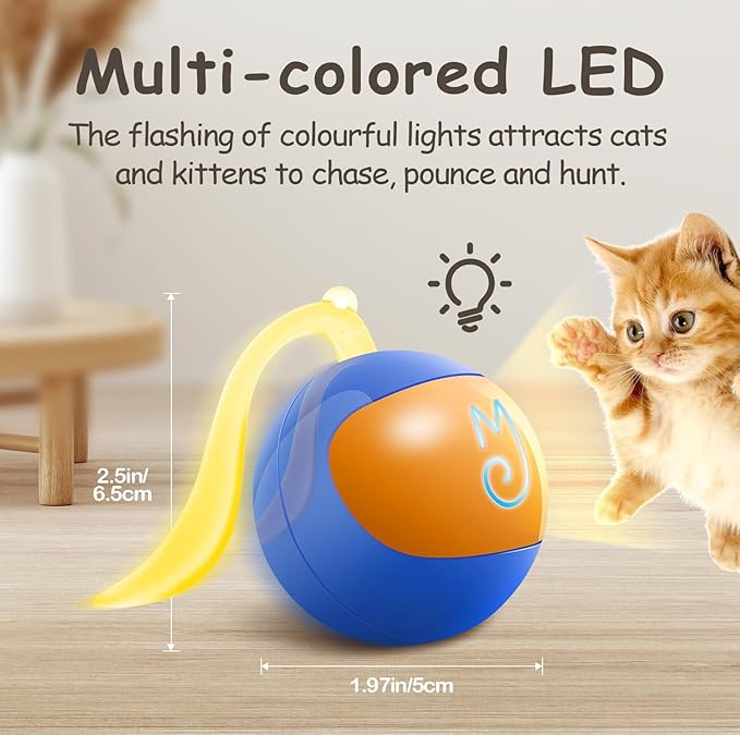 Migipaws Interactive Cat Ball Toy Set, Fun Tracker, Automatic Rolling Chase Ball with Fluffy Tail, A Small Mice, Rechargeable（Blue） - PAWPICO
