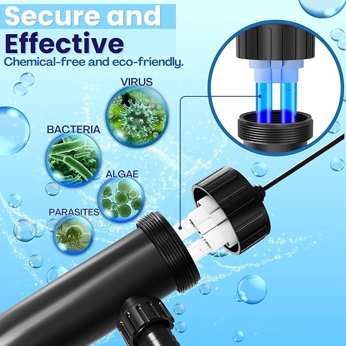 Flexzion UV Light for Pond - 9W Small Pond UV Light, 2113 Gal Capacity, 1500L/H UV Pond Clarifier for Outdoor Ponds, Clears Water in Days (CUV-109A) Flexzion