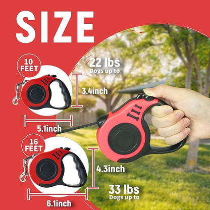 Retractable Dog Leash Automatic Telescopic Tractor Dog Tape, Pet Tape 10/16 FT Durable and Convenient, with Non-Slip Handle, Suitable for Small and Medium-Sized Dogs Red LIEVUIKEN