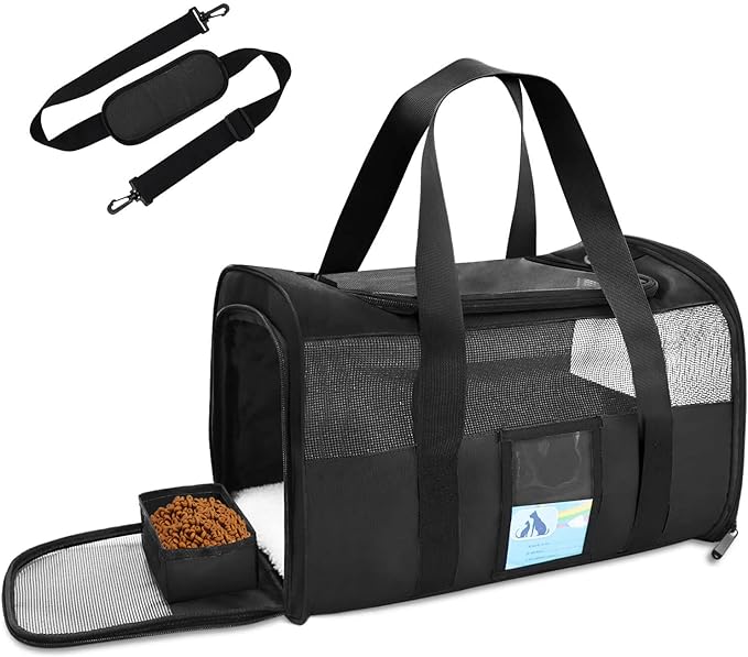 Refrze Pet Carrier Airline Approved, Cat Carriers for Medium Cats Small Cats, Soft Dog Carriers for Small Dogs Medium Dogs, TSA Approved Pet Carrier for Cats Dogs of 15 Lbs, Puppy Carrier,Black - PAWPICO