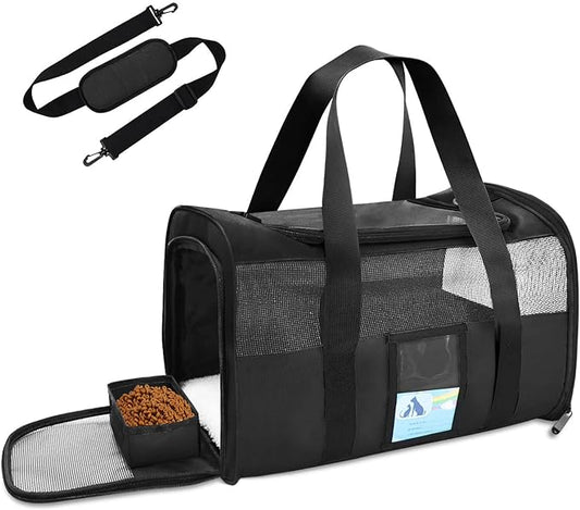 Refrze Pet Carrier Airline Approved, Cat Carriers for Medium Cats Small Cats, Soft Dog Carriers for Small Dogs Medium Dogs, TSA Approved Pet Carrier for Cats Dogs of 15 Lbs, Puppy Carrier,Black - PAWPICO