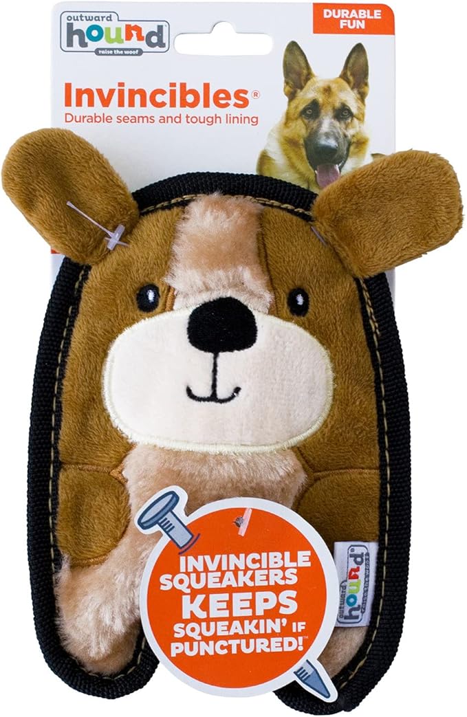 Outward Hound Durablez Tough Plush Squeaky Dog Toy, Puppy, Brown, XS - PAWPICO