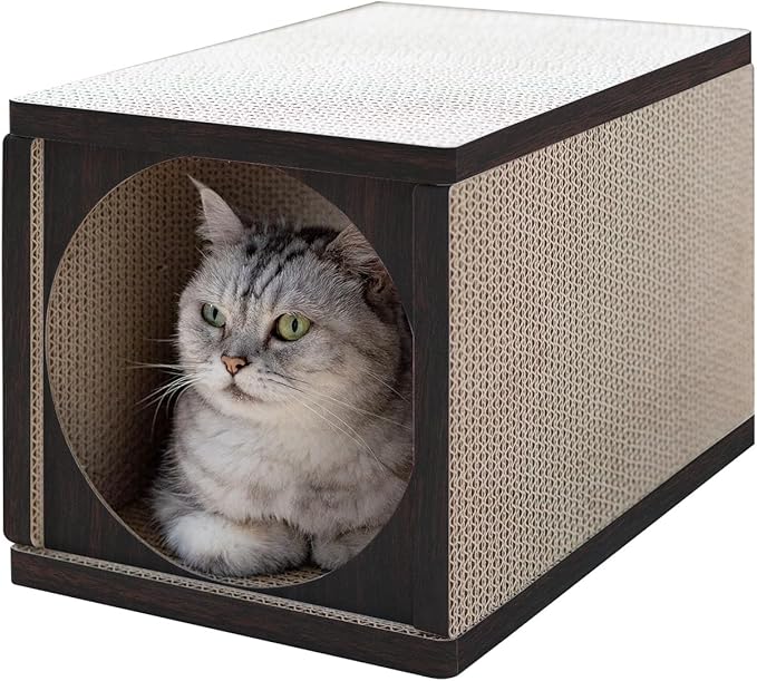 Cat Scratcher Tunnel, Cardboard cat House, Scratching Post for Indoor Cats, 360 Degree Comfort, Durable Design, Odor-Free, Easy Assembly, Perfect for Playful Kittens and Adult Cats, Espresso - PAWPICO
