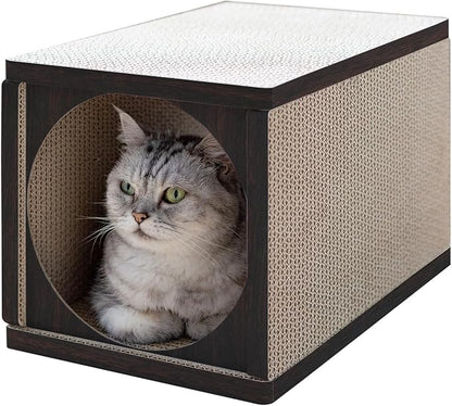 Cat Scratcher Tunnel, Cardboard cat House, Scratching Post for Indoor Cats, 360 Degree Comfort, Durable Design, Odor-Free, Easy Assembly, Perfect for Playful Kittens and Adult Cats, Espresso - PAWPICO