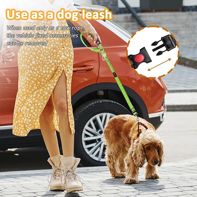 Removable Dog Seat Belt Harness for Car, 3 in 1 Pet Dog Car Seatbelt Leash, Retractable Restraint Secures to Vehicle Headrest & Adjustable Reflective Bungee Dog Seatbelt Tether, Green and Black laqibakProductcollection