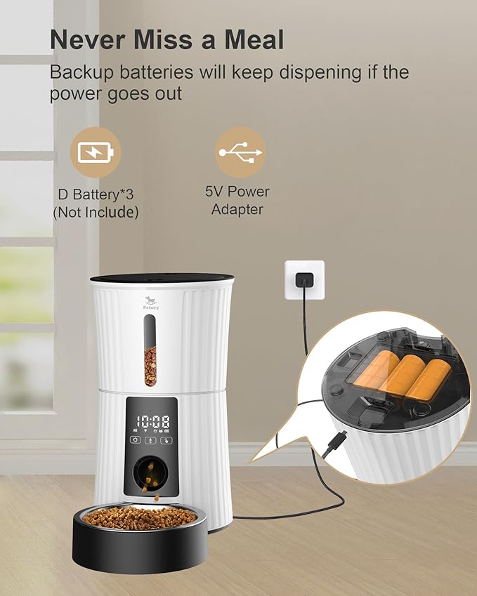 Petory Automatic Cat Feeders Wi-Fi - 4L Dry Food Dispenser for Cats and Dogs 10 Meals per Day Smart Pet Feeder with Desiccant Bag Dual Power Supply 10S Voice Recorder - PAWPICO