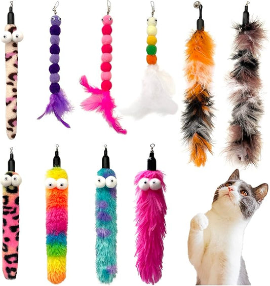 Cat Worm Toy Refills Cats Teaser Toys Cat Fishing Pole Toy Refill Wand Replacement Cat Wand Attachments 10Pcs Cat Worms and Dragonfly Refill,Cat Wand Toy Assorted Teaser Refills(10Pcs) - PAWPICO