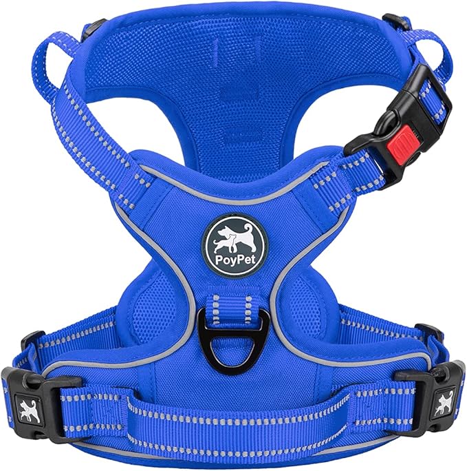 PoyPet No Pull Dog Harness, No Choke Reflective Dog Vest, Adjustable Pet Harnesses with Easy Control Padded Handle for Small Medium Large Dogs(Royal Blue,L) PoyPet