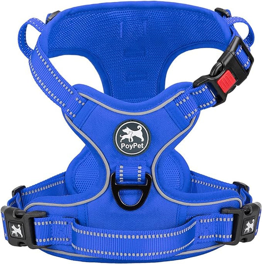 PoyPet No Pull Dog Harness, No Choke Reflective Dog Vest, Adjustable Pet Harnesses with Easy Control Padded Handle for Small Medium Large Dogs(Royal Blue,S) PoyPet