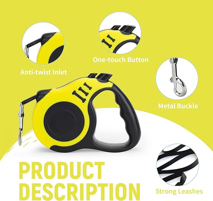 Retractable Dog Leash Automatic Telescopic Tractor Dog Tape, Pet Tape 10/16 FT Durable and Convenient, with Folding Bowl, Dispenser, Rubbish Bags, Suitable for Small and Medium Dogs LIEVUIKEN