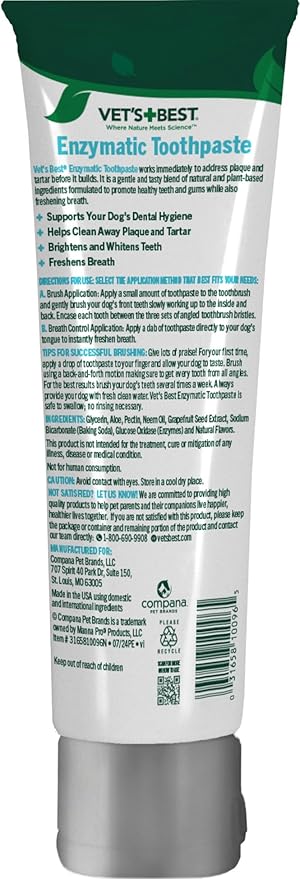 Vet’s Best Enzymatic Dog Toothpaste - Teeth Cleaning and Fresh Breath Dental Care Gel - Vet Formulated - Banana Flavor - 3.5 Ounces VetsBest