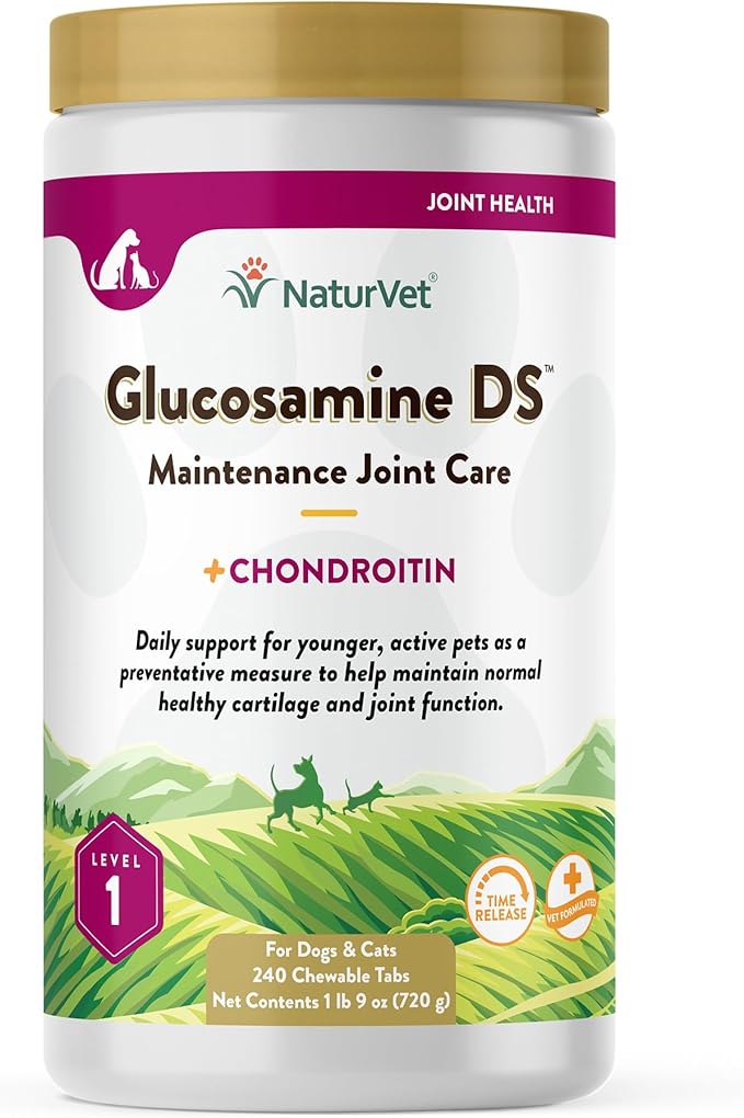 NaturVet – Glucosamine DS - Level 1 Maintenance Care | Preventative Care to Maintain Healthy Cartilage & Joint Function | Enhanced with Glucosamine & Chondroitin | for Dogs & Cats (240 Tablets) NaturVet