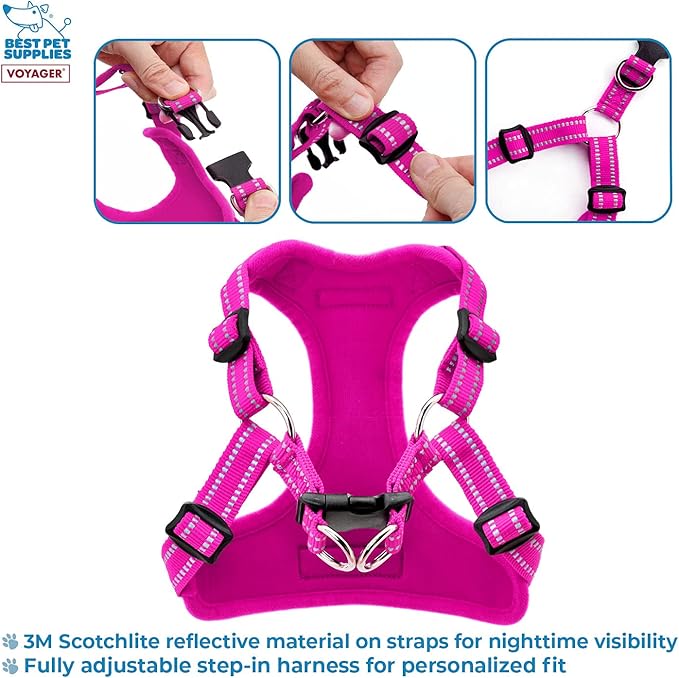 Best Pet Supplies Voyager Adjustable Dog Vest Harness Breathable No Pull Harness for Small, Medium, Large Dogs, Heavy Duty Harness for Walking, Jogging, Easy Step-In, Reflective Stripes - (Fuchsia), L BestPetSuppliesLLC