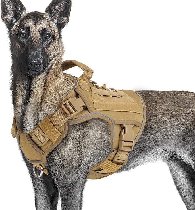 Tactical Dog Harness Vest with Handle for Large Medium Dogs No Pull Adjustable Reflective K9 Military Service Pet Harnesses for Walking Hiking Training (M) WINGOIN